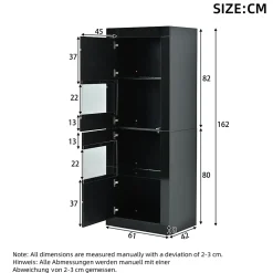 Vitrine Haute Brillante avec LED et Étagères en Verre Réglables, Meuble de Salon en Panneaux de Particules - 61x42x162 cm - Noir