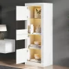 Vitrine Haute Brillante avec 2 Portes et 3 Étagères Ajustables, Verre Trempé & Panneau de Particules - Blanc - 61x42x162 cm