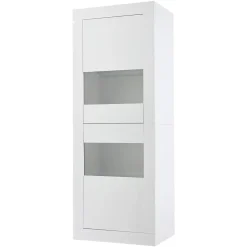 Vitrine Haute Brillante avec 2 Portes et 3 Étagères Ajustables, Verre Trempé & Panneau de Particules - Blanc - 61x42x162 cm