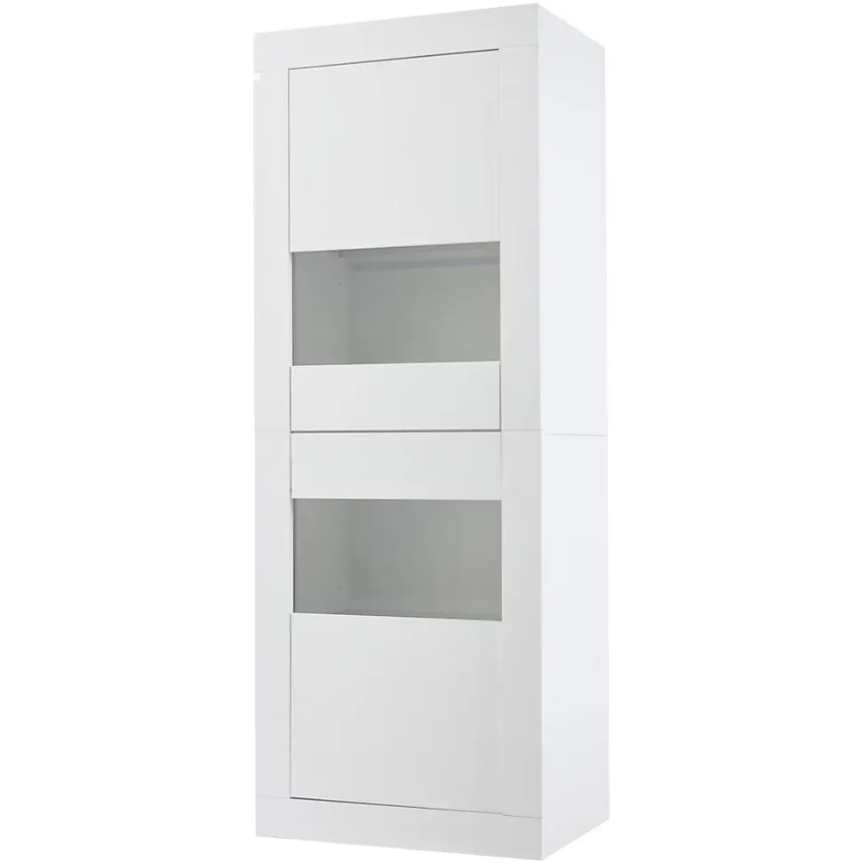 Vitrine Haute Brillante avec 2 Portes et 3 Étagères Ajustables, Verre Trempé & Panneau de Particules - Blanc - 61x42x162 cm