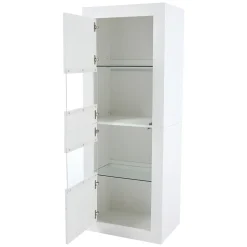 Vitrine Haute Brillante avec 2 Portes et 3 Étagères Ajustables, Verre Trempé & Panneau de Particules - Blanc - 61x42x162 cm