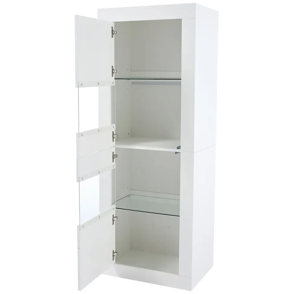 Vitrine Haute Brillante avec 2 Portes et 3 Étagères Ajustables, Verre Trempé & Panneau de Particules - Blanc - 61x42x162 cm