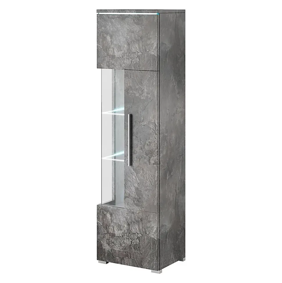 Vitrine haute design avec éclairage multicolore collection BOMBAY, coloris gris effet ardoise
