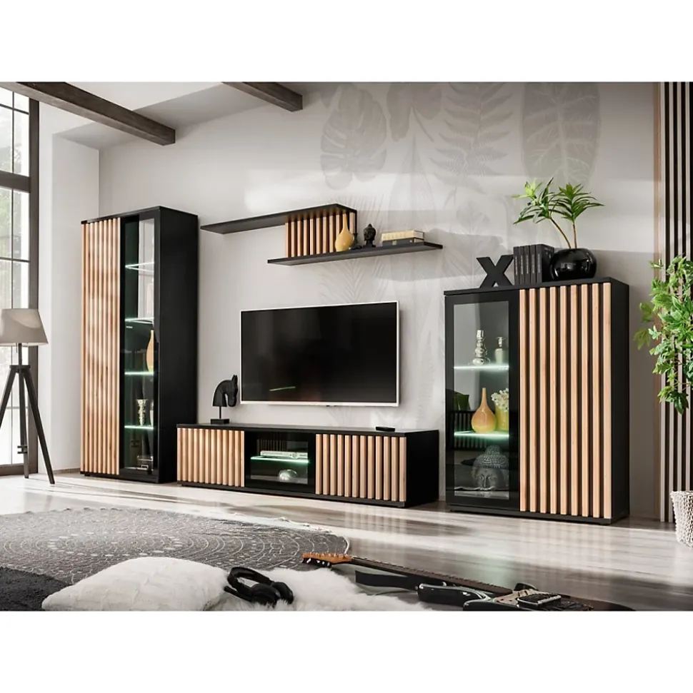 Vitrine haute design collection DEAN 2 portes avec éclairage LED intégré