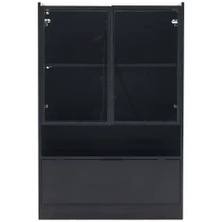 Vitrine LED Salon avec Portes en Verre et Abattante - 16 Couleurs, MDF + Verre Trempé, Noir, 80x35x120 cm