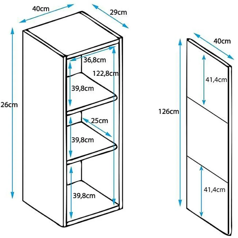 Vitrine LED verticale brillante - Blanc/Noir - Mélamine - 1 porte - 40x29x126 cm