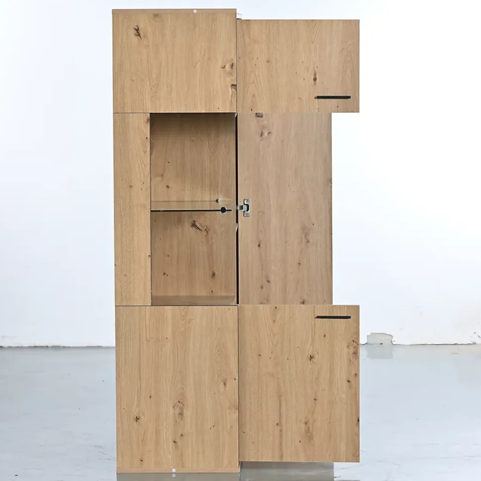 Vitrine LED 150x78x40cm - avec grand espace de rangement porte en verre - meuble de présentation - naturel bois
