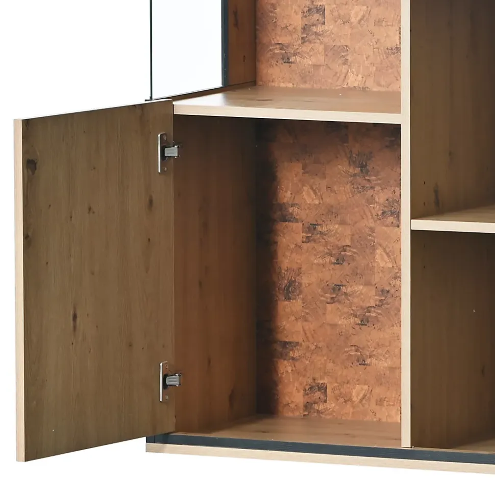 Vitrine LED 150x78x40cm - avec grand espace de rangement porte en verre - meuble de présentation - naturel bois
