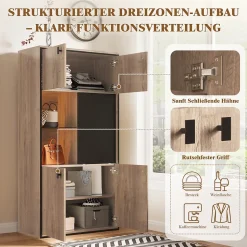 Vitrine Moderne - Meuble de Rangement en Bois avec Portes Battantes et Coulissantes, Étagères Ouvertes, Naturel 77,8x36x150 cm