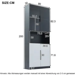 Vitrine Moderne - Vitrine avec Portes Vitrées et LED, Meuble de Rangement et Bibliothèque - 80 x 30 x 200 cm - Noir