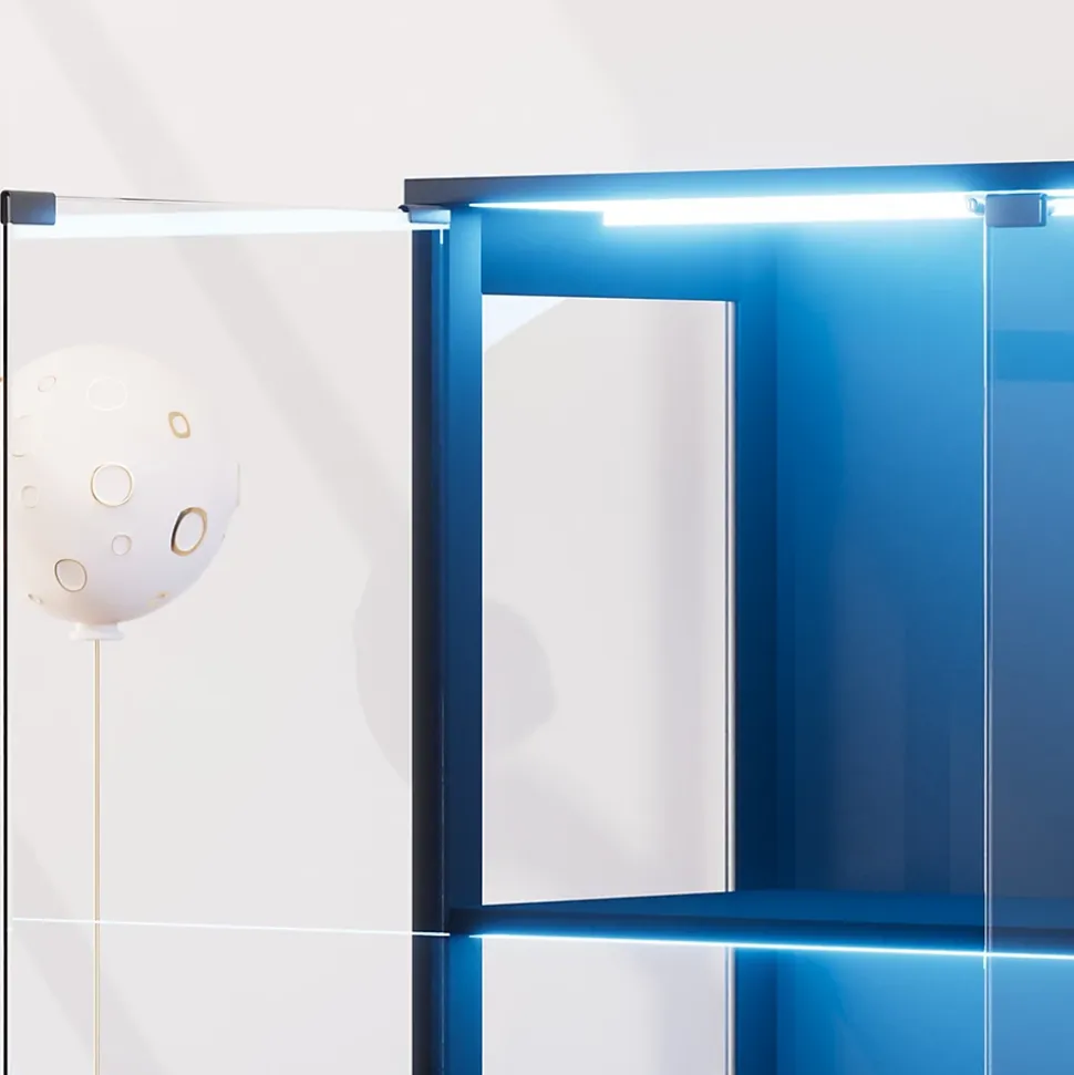 Vitrine Moderne avec 4 Niveaux et Éclairage LED - Meuble de Rangement Intelligent Anti-Poussière en Verre - Noir, 80x35x165 cm