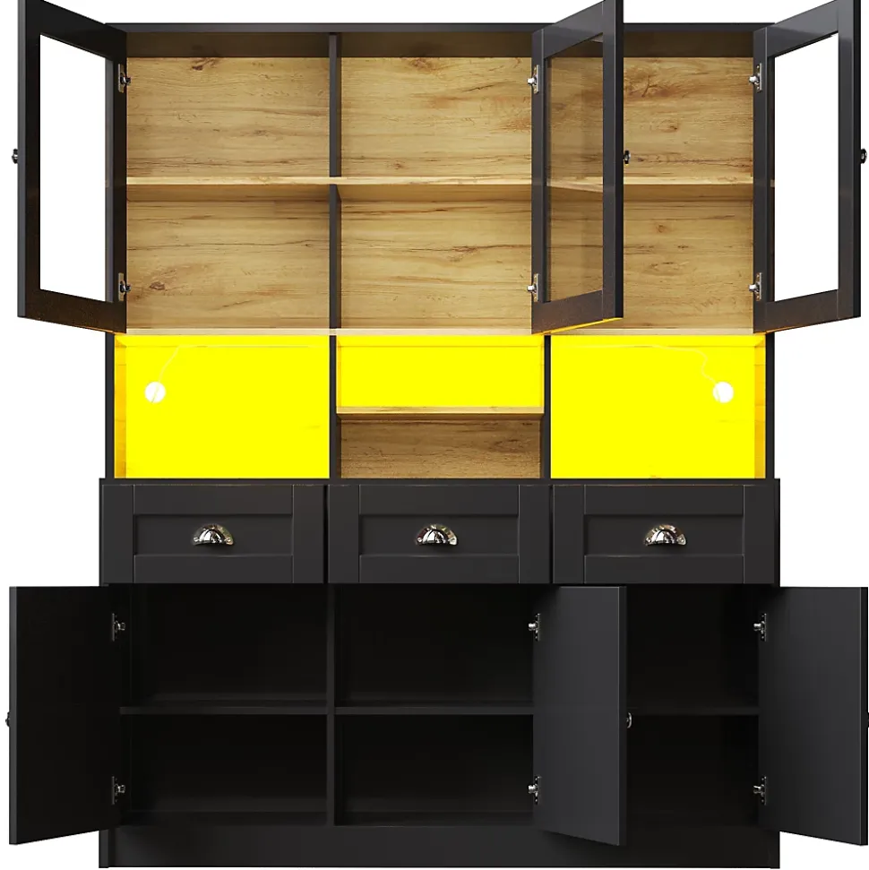 Vitrine Moderne avec Éclairage LED - Buffet Haut avec Étagères Réglables et Meuble de Rangement Haut, MDF, 140x40x175 cm, Noir