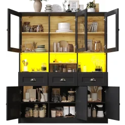 Vitrine Moderne avec Éclairage LED - Buffet Haut avec Étagères Réglables et Meuble de Rangement Haut, MDF, 140x40x175 cm, Noir