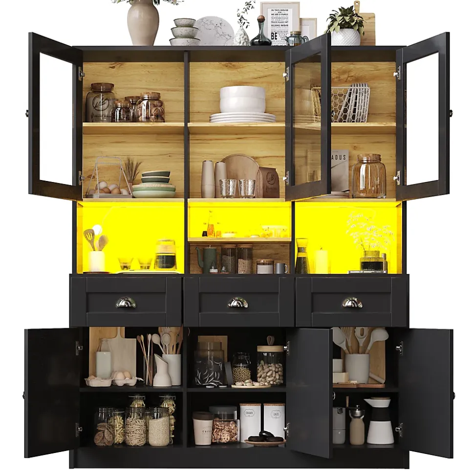 Vitrine Moderne avec Éclairage LED - Buffet Haut avec Étagères Réglables et Meuble de Rangement Haut, MDF, 140x40x175 cm, Noir
