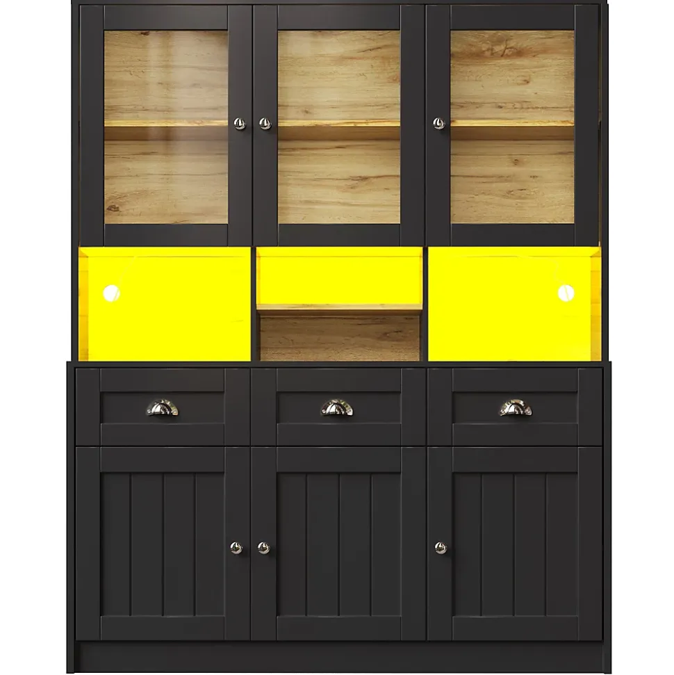 Vitrine Moderne avec Éclairage LED - Buffet Haut avec Étagères Réglables et Meuble de Rangement Haut, MDF, 140x40x175 cm, Noir