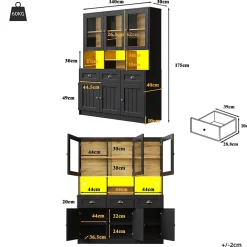 Vitrine Moderne avec Éclairage LED - Buffet Haut avec Étagères Réglables et Meuble de Rangement Haut, MDF, 140x40x175 cm, Noir
