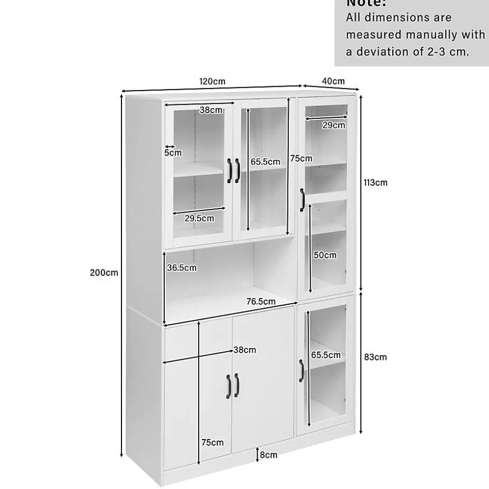 Vitrine Moderne avec Éclairage LED 16 Couleurs, 6 Portes dont 4 en Acrylique, Meuble de Rangement pour Salon, Blanc, 120x40x200 cm