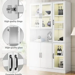 Vitrine Moderne avec Éclairage LED 16 Couleurs, 6 Portes dont 4 en Acrylique, Meuble de Rangement pour Salon, Blanc, 120x40x200 cm