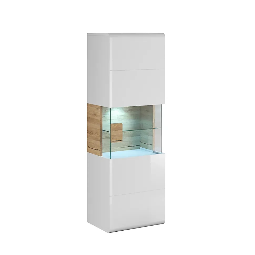 Vitrine murale 1 porte avec LED Jules Blanc et Bois