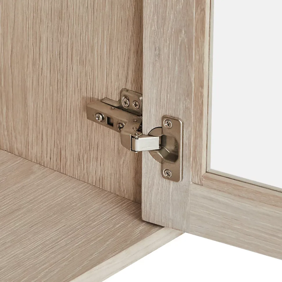 Vitrine murale Nyborg avec 3 portes et 3 niches - Chêne massif et MDF - Naturel
