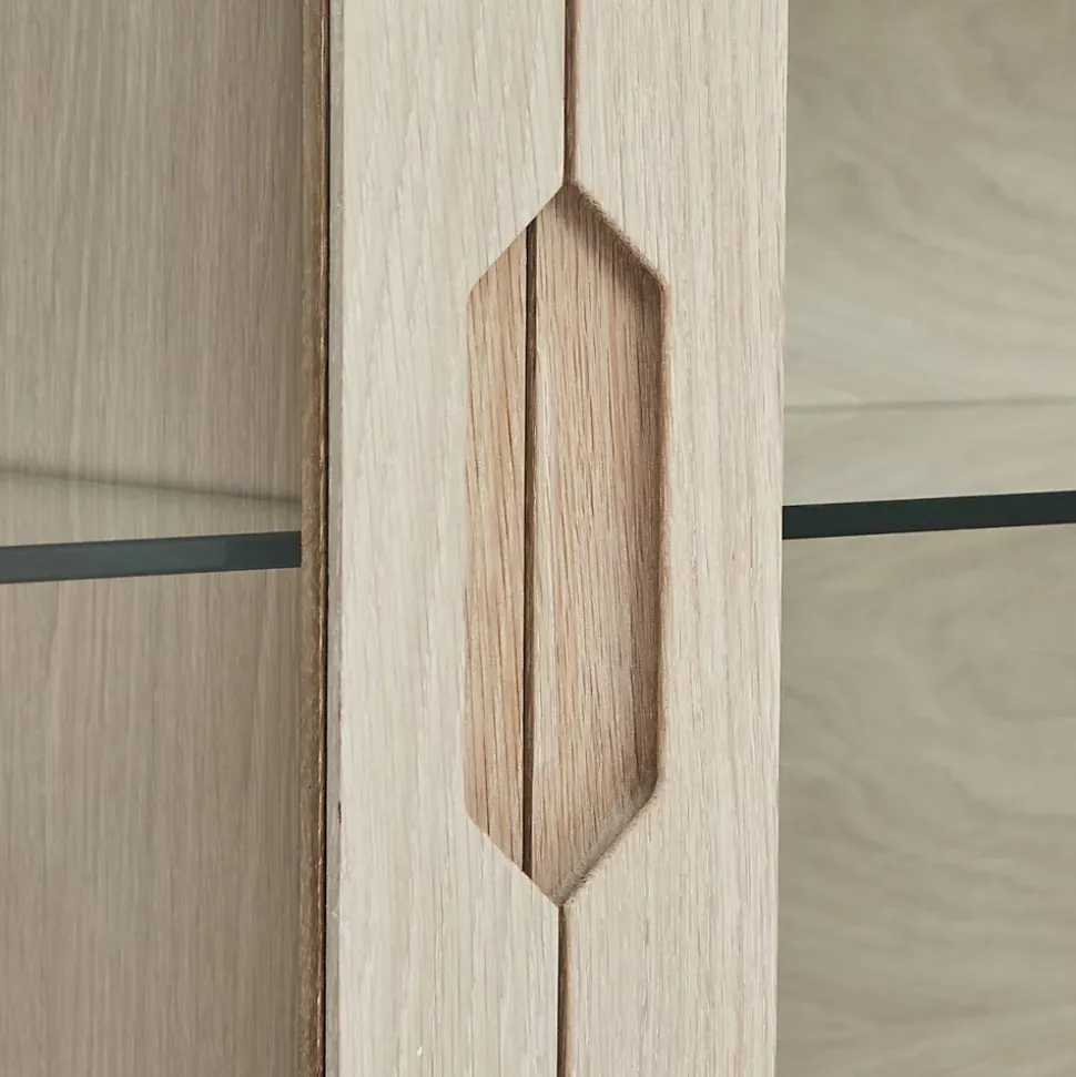 Vitrine murale Nyborg avec 3 portes et 3 niches - Chêne massif et MDF - Naturel