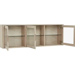 Vitrine murale Nyborg avec 3 portes et 3 niches - Chêne massif et MDF - Naturel