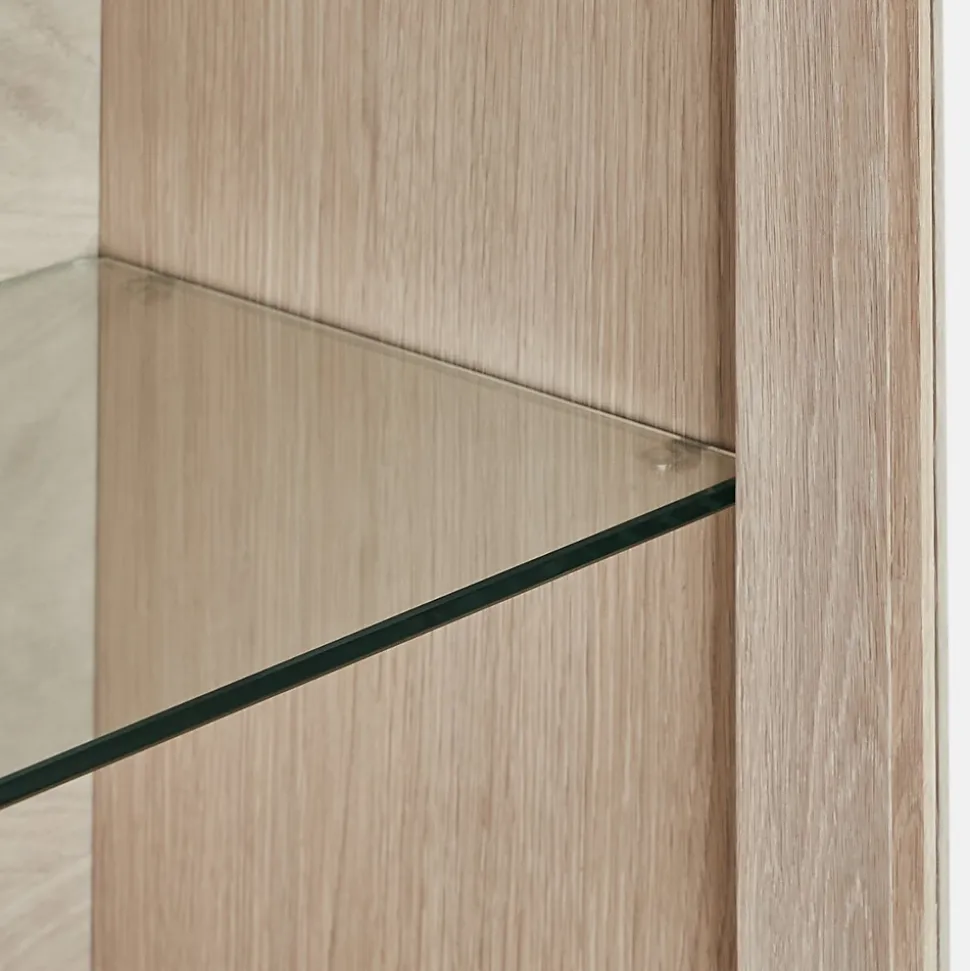 Vitrine murale Nyborg avec 3 portes et 3 niches - Chêne massif et MDF - Naturel