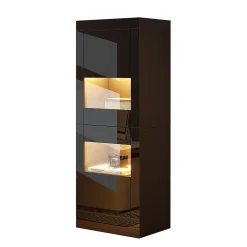 Vitrine noire brillante avec éclairage LED, 61x42x162cm, noire, 1 tablette en verre