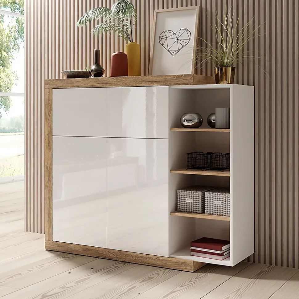 Vitrine petit modèle SINATRA Chene et blanc brillant