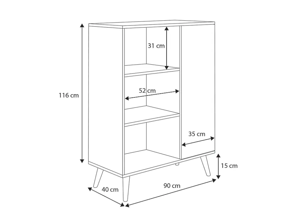 Vitrine Pieds en bois Fondi Chêne artisanal blanc