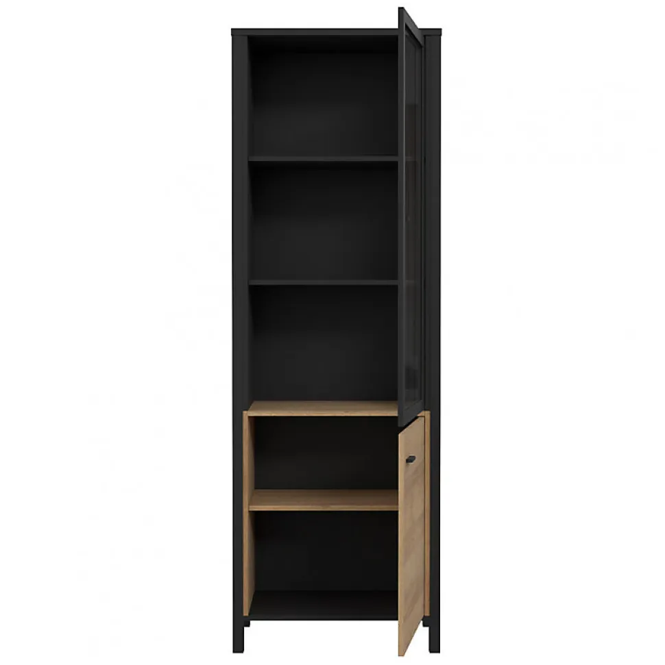 Vitrine réversible 194 cm 2 portes décor bois de chêne et noir - MODE