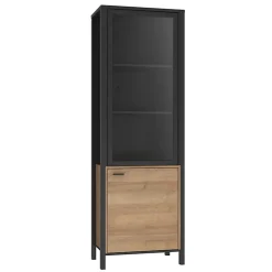 Vitrine réversible 194 cm 2 portes décor bois de chêne et noir - MODE