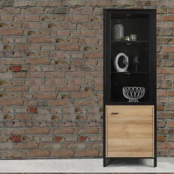 Vitrine réversible 194 cm 2 portes décor bois de chêne et noir - MODE