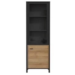 Vitrine réversible 194 cm 2 portes décor bois de chêne et noir - MODE