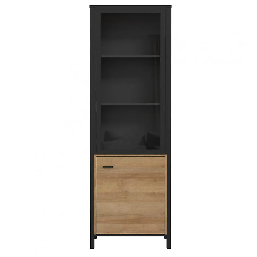 Vitrine réversible 194 cm 2 portes décor bois de chêne et noir - MODE