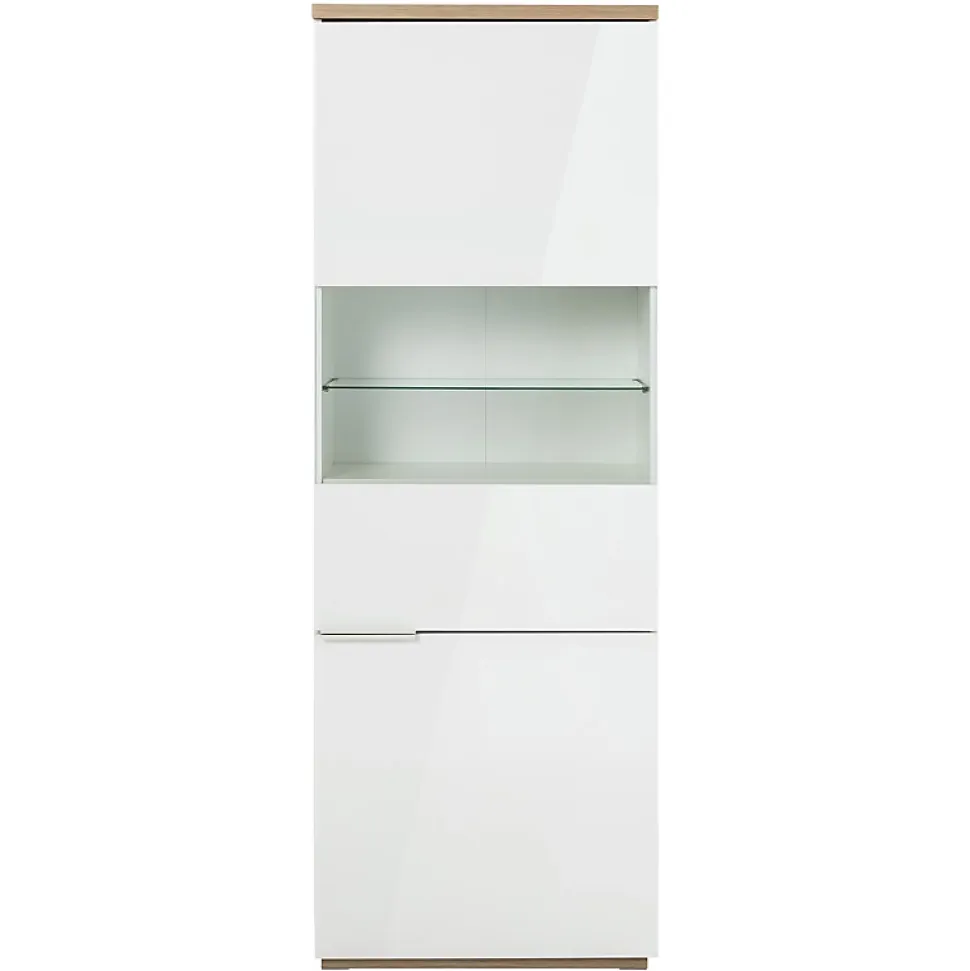 Vitrine réversible décor chêne texturé et blanc laqué - VERONICA