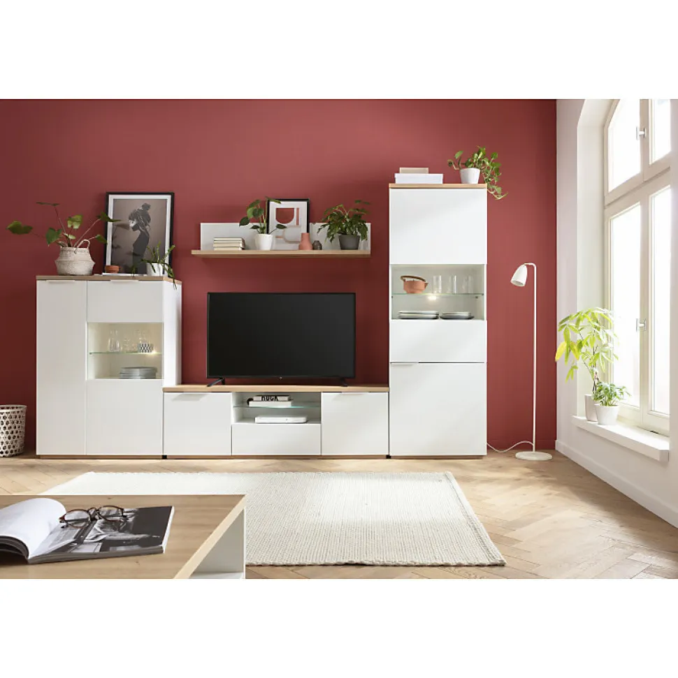 Vitrine réversible décor chêne texturé et blanc laqué - VERONICA