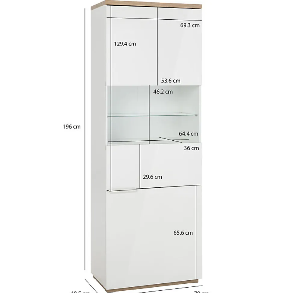 Vitrine réversible décor chêne texturé et blanc laqué - VERONICA