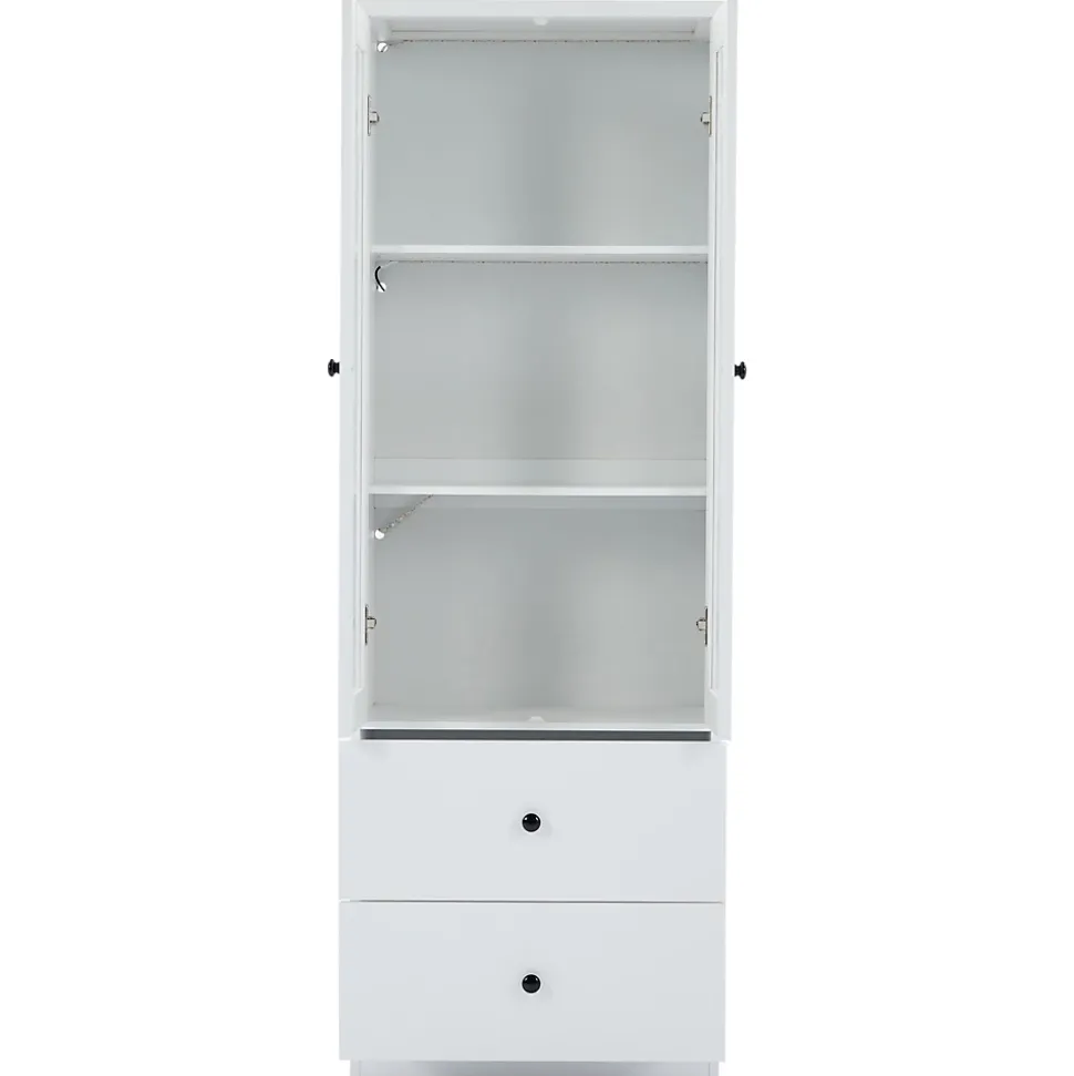 Vitrine Salon avec LED 16 Couleurs et Port USB - Portes Battantes, Étagères Réglables, MDF+Verre, Blanc, 60x36x165 cm