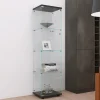 Vitrine sur pied en verre, 4 couches, 1 porte, 42x36x164cm, pour salon, chambre à coucher, bureau, Noir