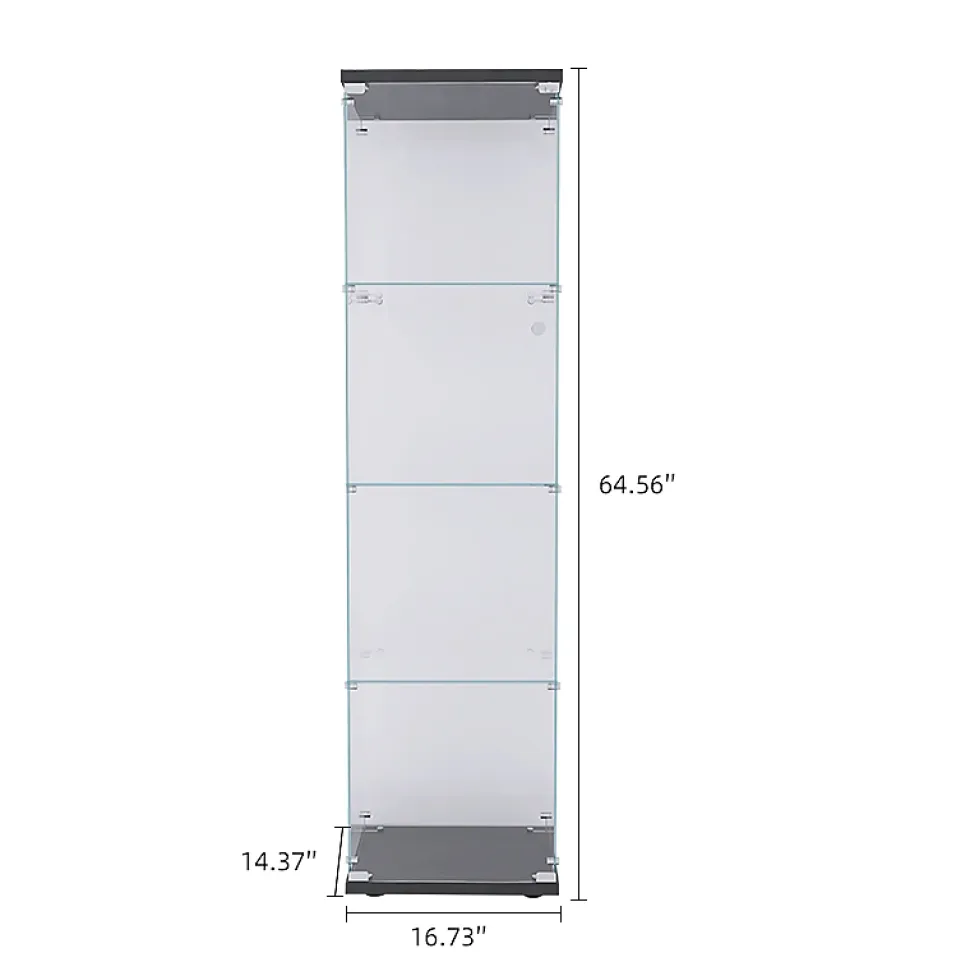 Vitrine sur pied en verre, 4 couches, 1 porte, 42x36x164cm, pour salon, chambre à coucher, bureau, Noir