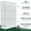 Vitrine sur Pied en Verre, Collection, 3 Couches, 2 Portes, LED, 78.5x36x123 cm, Salon, Chambre, Bureau, Blanc
