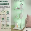 Vitrine sur Pied en Verre, Collection, 3 Couches, 1 Porte, Lampe Tactile, 39.8x35x123 cm, Salon, Chambre, Bureau, Blanc
