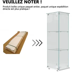 Vitrine sur Pied en Verre, Collection, 3 Couches, 1 Porte, Lampe Tactile, 39.8x35x123 cm, Salon, Chambre, Bureau, Blanc