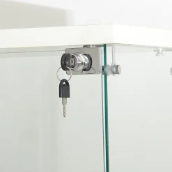Vitrine sur pied en verre, LED, 4 couches, 1 porte, 42x36x164cm, pour salon, chambre à coucher, bureau, Blanc