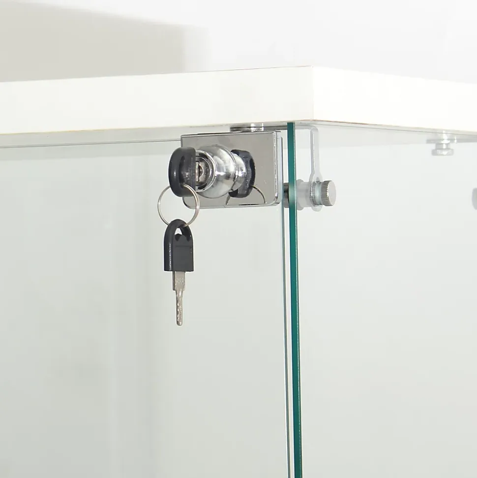 Vitrine sur pied en verre, LED, 4 couches, 1 porte, 42x36x164cm, pour salon, chambre à coucher, bureau, Blanc