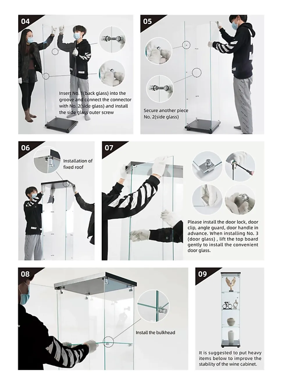 Vitrine sur pied en verre, 4 couches, 1 porte, 42x36x164cm, pour salon, chambre à coucher, bureau, Blanc