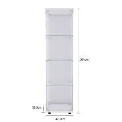 Vitrine sur pied en verre, 4 couches, 1 porte, 42x36x164cm, pour salon, chambre à coucher, bureau, Blanc