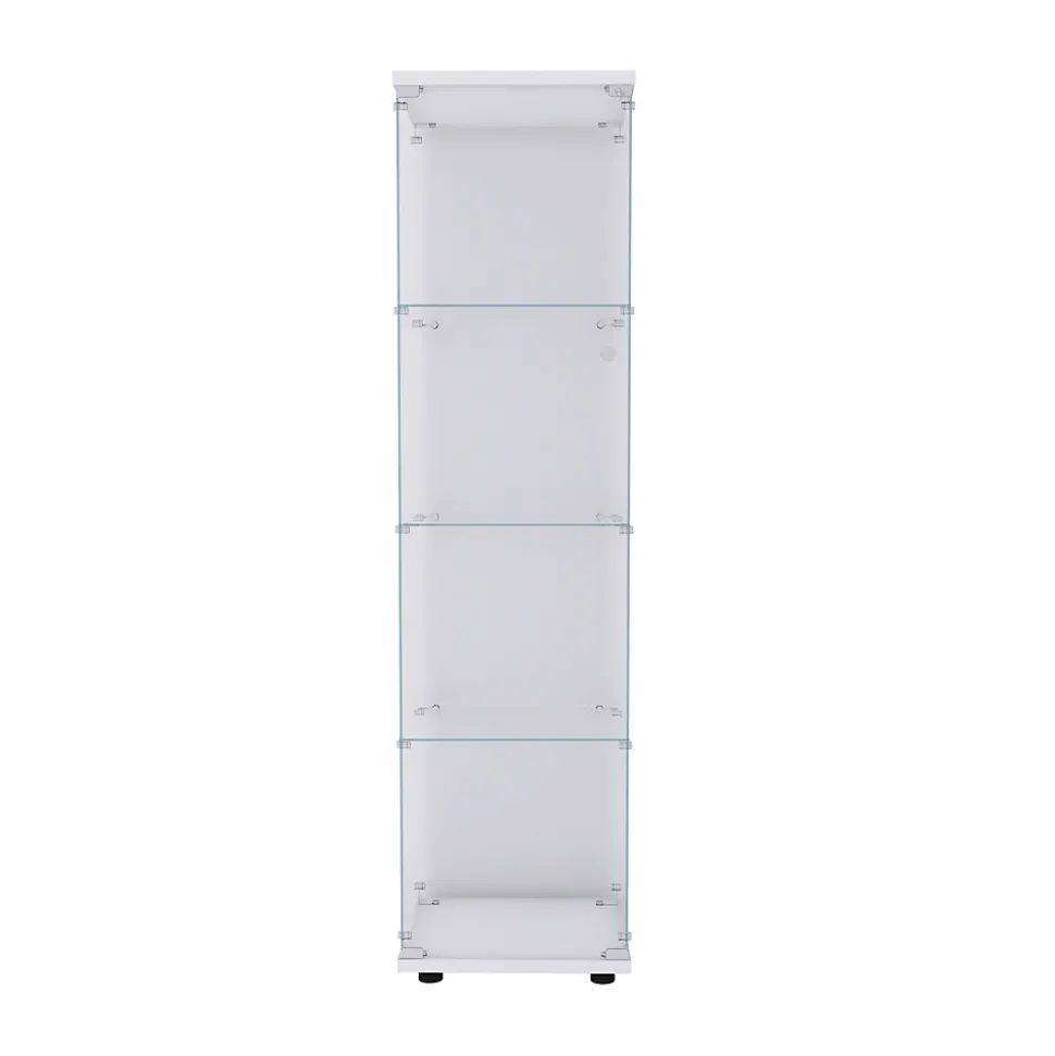 Vitrine sur pied en verre, 4 couches, 1 porte, 42x36x164cm, pour salon, chambre à coucher, bureau, Blanc