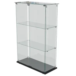 Vitrine sur Pied en Verre, Collection, 3 Couches, 2 Portes, LED, 78.5x36x123 cm, Salon, Chambre, Bureau, Noir
